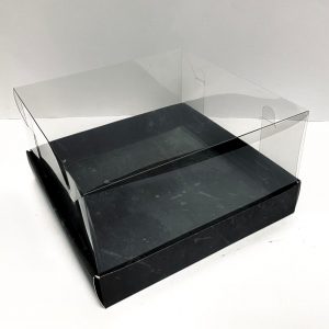 קופסא שקופה לעוגה אבן שחורה 24*24 גובה 13 ס"מ